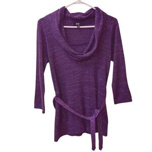 AGB Lightweight Metallic Purple Sweater Cowl Neck 3/4 Sleeve Size Medium